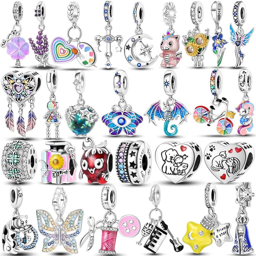 Colorful Zirconium Charms Bead 925 Sterling Silver Dragon Butterfly Dangle FitNew Bracelet Necklace DIY Jewelry Marking