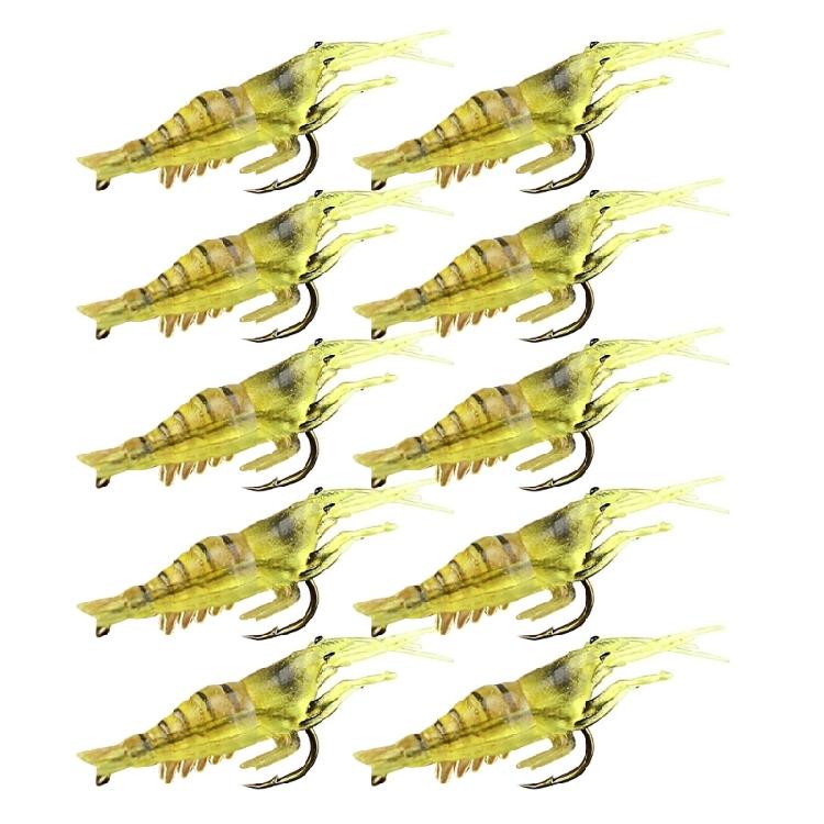 10PCS Appâts de Pêche Crevette Souple Lumineuse avec Hameçons pour Achigan Truite Poisson-chat