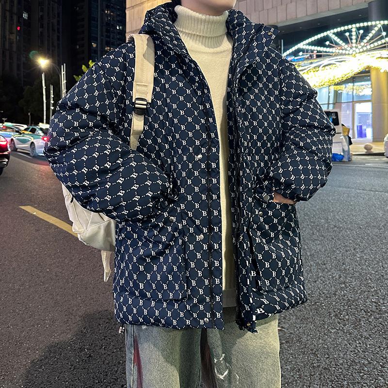 

Cotton jacket men s winter thickened warm padded jacket loose youth versatile hooded cotton jacket versatile jacket cotton suit 4XL