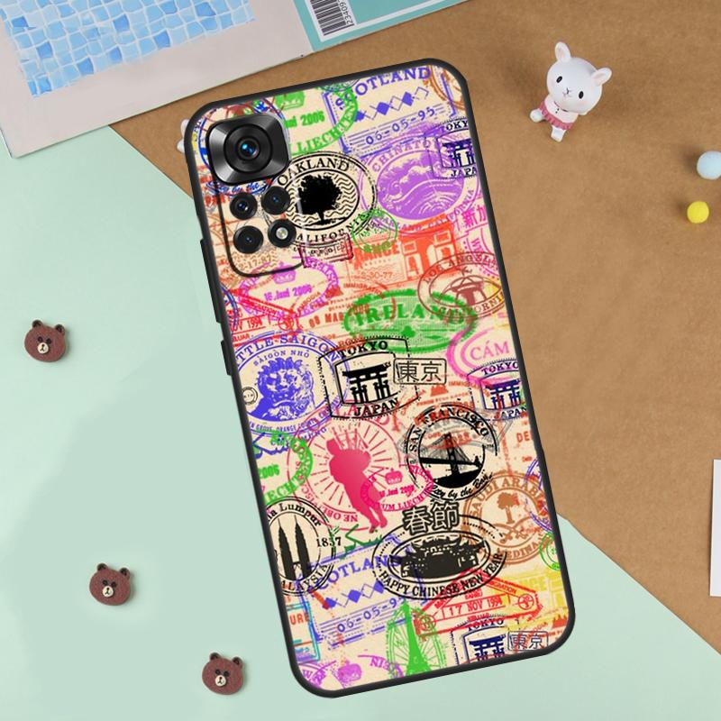 Passport Travel Stamps Case For Xiaomi Redmi Note 13 14 9 10 11 12 Pro 10S 11S 12S Cover For Redmi 13C 10C 12C 14C