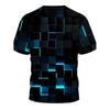 Herren Schwarzes 3D-Druck T-Shirt mit Goldenen Geometrischen Streifen – Lässiges Kurzarm-Sommer-Tee für Outdoor-Sport Rundhals
