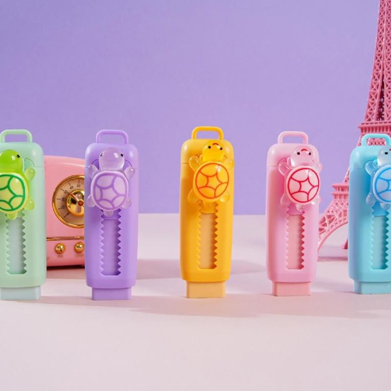 5Pcs Cartoon Animal Sliding Pencil Erasers Retractable Erasers Refillable Push Pull Eraser For Student Kid Writing