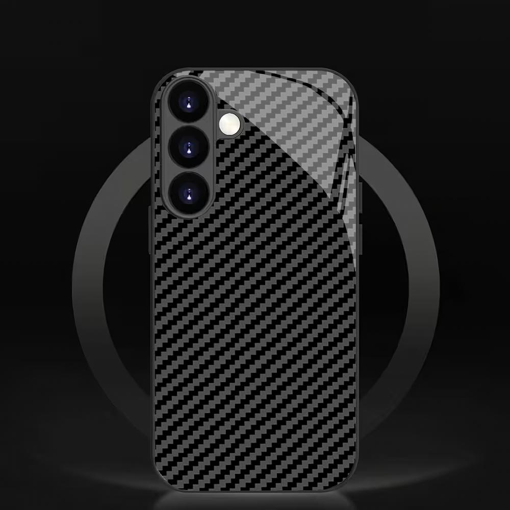 Black textured tempered glass phone case suitable for Samsung Galaxy S26 S25 S24 S23 S22 S20 FE/Ultra/Plus anti drop back cover