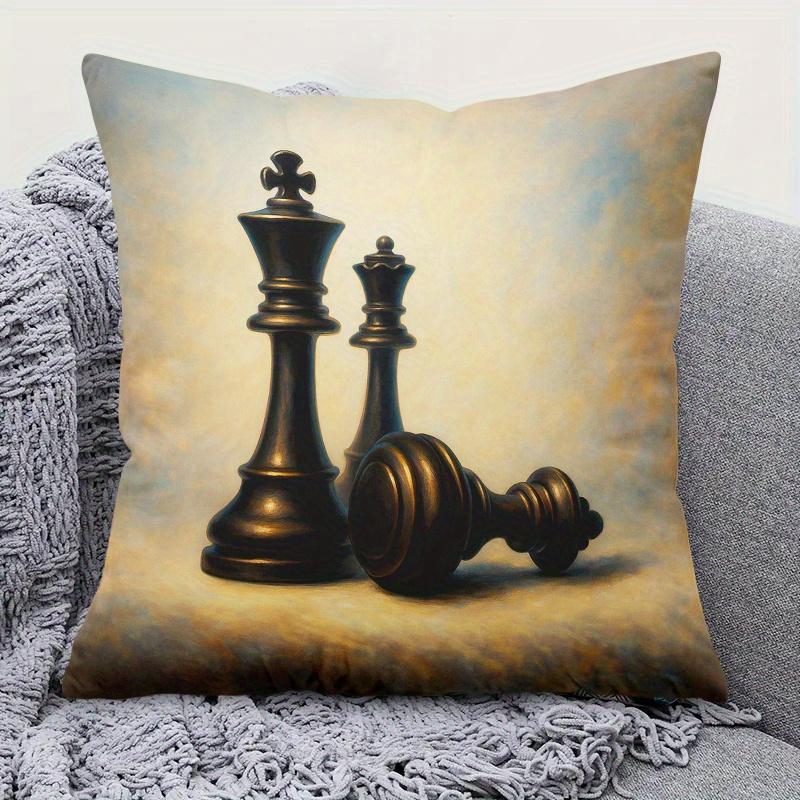 Chess Pillowcase Vintage Chess Pieces Cushion Cover Strategy Game Throw Pillow King and Pawn Art Decor Board Game Lover Gift 40x40 cm