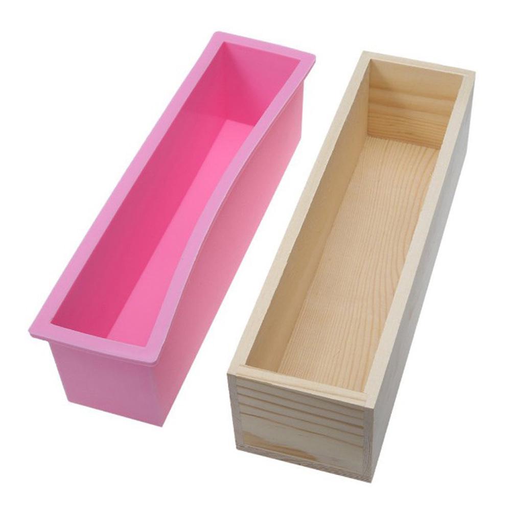 1200ml Silicone Soap Mold with Wooden Box & Cutter - DIY Soap Making Tool Set