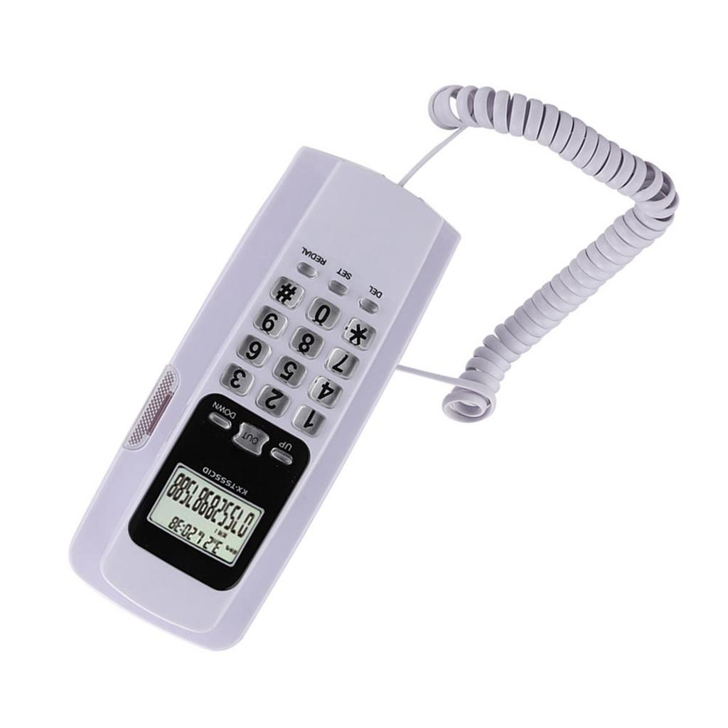 T555 Mini Wall Mounted Phone Caller ID Hotel Home Office Telephone with LCD Display Backlight(White )