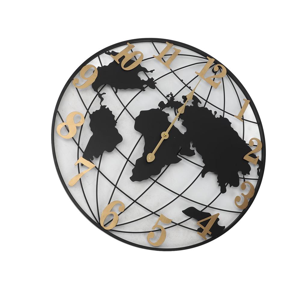 World Map Wall Clock 24 Inch Quartz Silent Battery Operated Round Modern Decorative Wall Clock for Living Room Entryway
