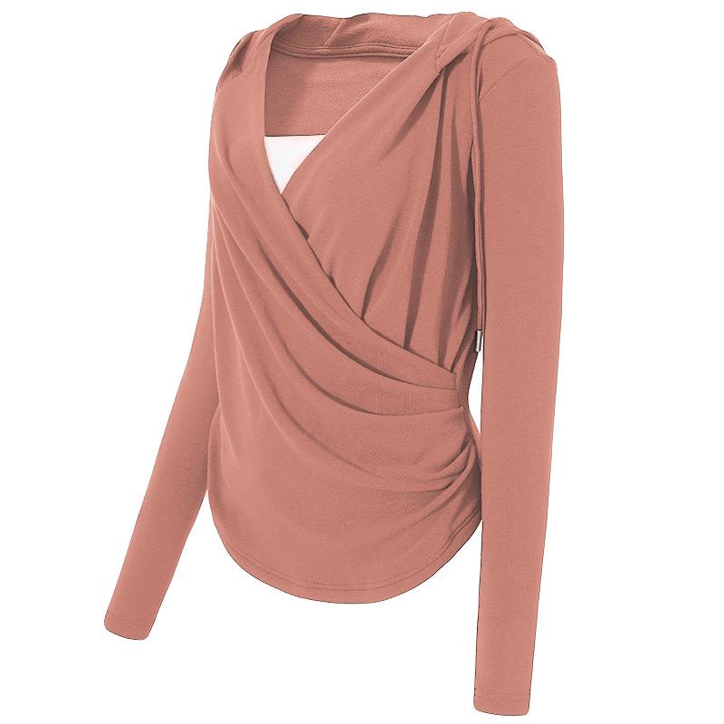 

Женский костюм для йоги с V-образным вырезом, капюшоном и облегающего кроя: Топ с длинным рукавом для пилатеса и бега для фитнеса осенью/зимой M