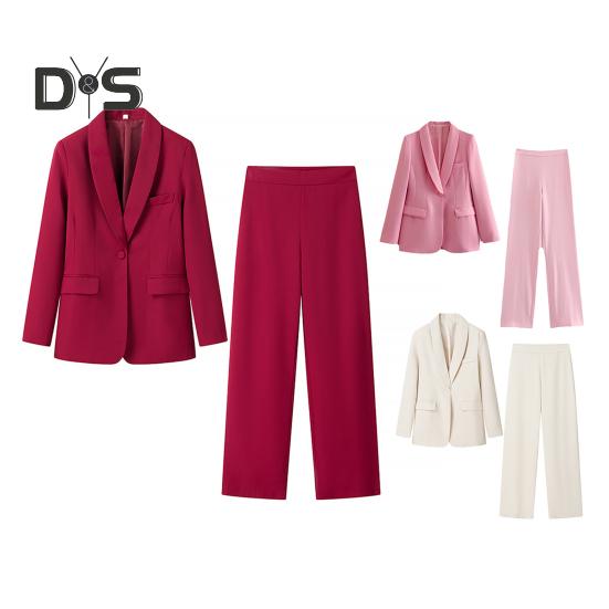 2 bucăți/set ținute birou femei rever mânecă lungă costum cu un singur buton haină talie înaltă pantaloni lungi set îmbrăcăminte de lucru pentru afaceri