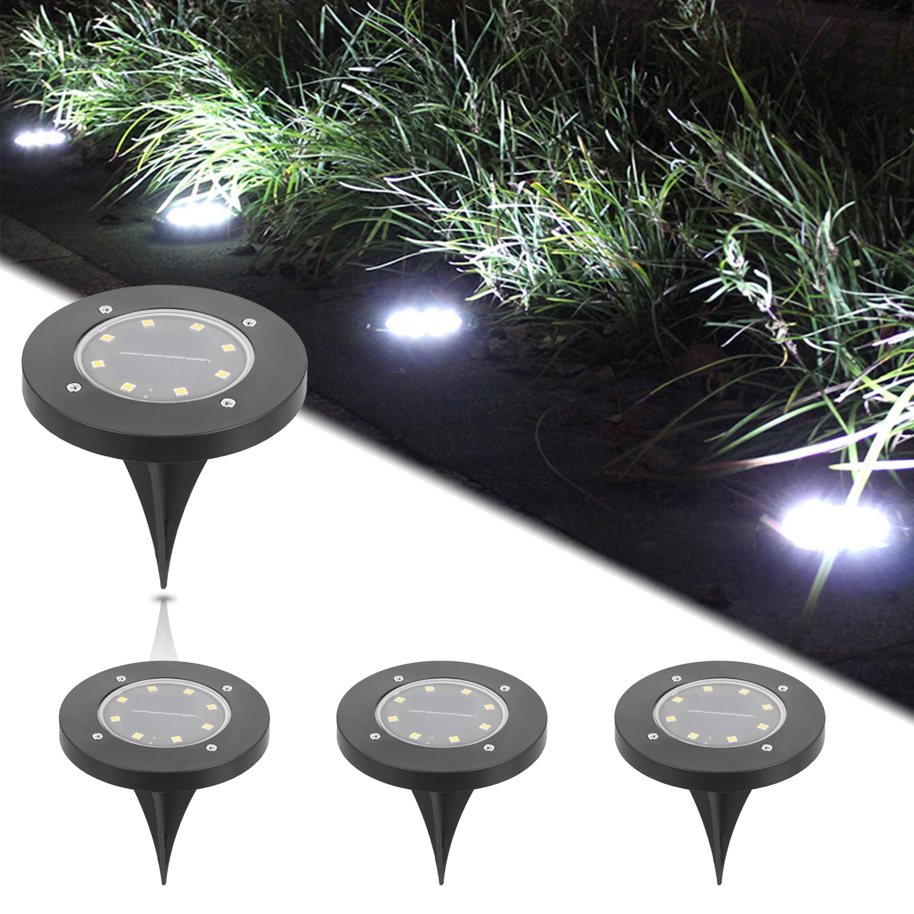 

SGEBD Solar Garden Lights, Outdoor IP68 Waterproof LED Recessed Wall-Mounted Solar Floor Lights, Set of 4 LED Garden Lights, Landscape Lighting with