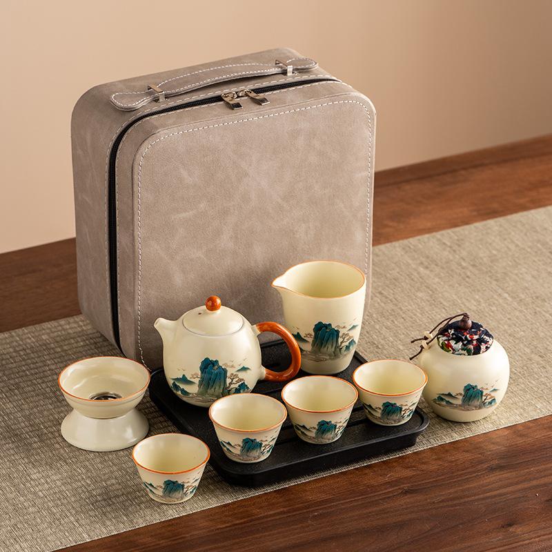 Car Outdoor Ancient Rhyme Kung Fu Tea Set Hand Grab Pot Business Travel Set Company Event Gifts