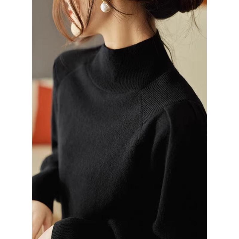 Fashion New Autumn Winter Long Sleeve Knitted Women Sweater Half High Collar Black Knitted Sweaters Pullovers Women Tops JJ43