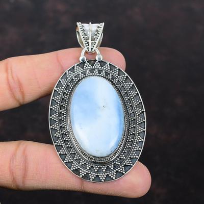 Owyhee Blue Opal Pendant 925 Sterling Silver Pendant Genuine Gemstone Pendant Handmade Vintage Jewelry Gift For Mother Healing Stone Jewelry
