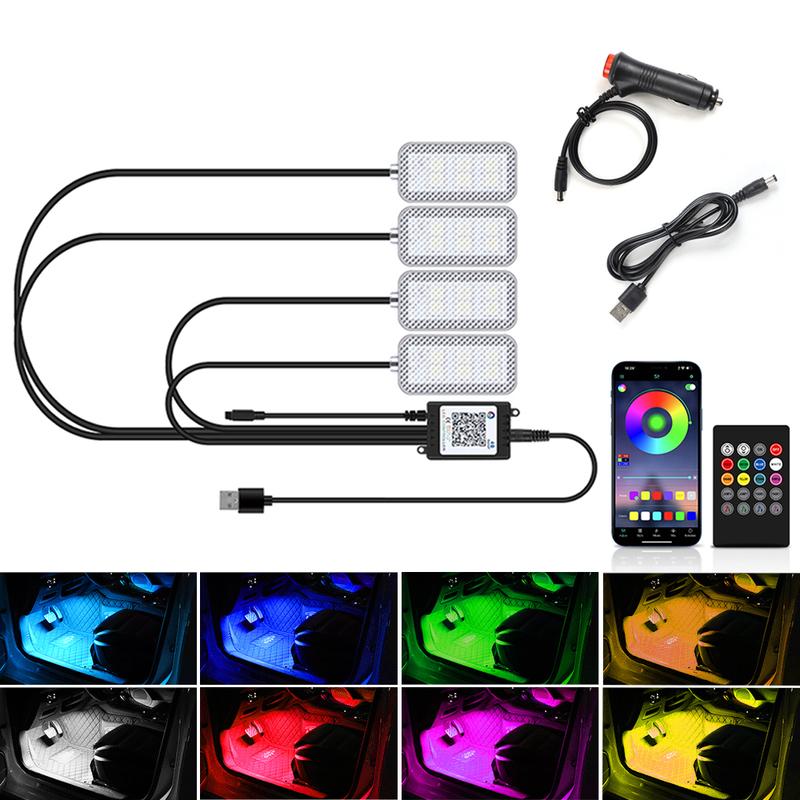 LED Automotive Interior RGB Decorative Lamp Atmosphere Lamp Foot Strip Light Kit Accessories Backlight Remote App Music Control