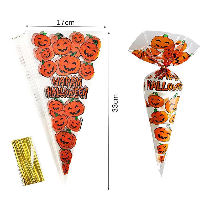 50PCS/Lot Plastic Halloween Candy Bag Triangle Snack Gift Bag Festival Pumpkin Pattern Decorated Package Bag Party Accessory ZYF