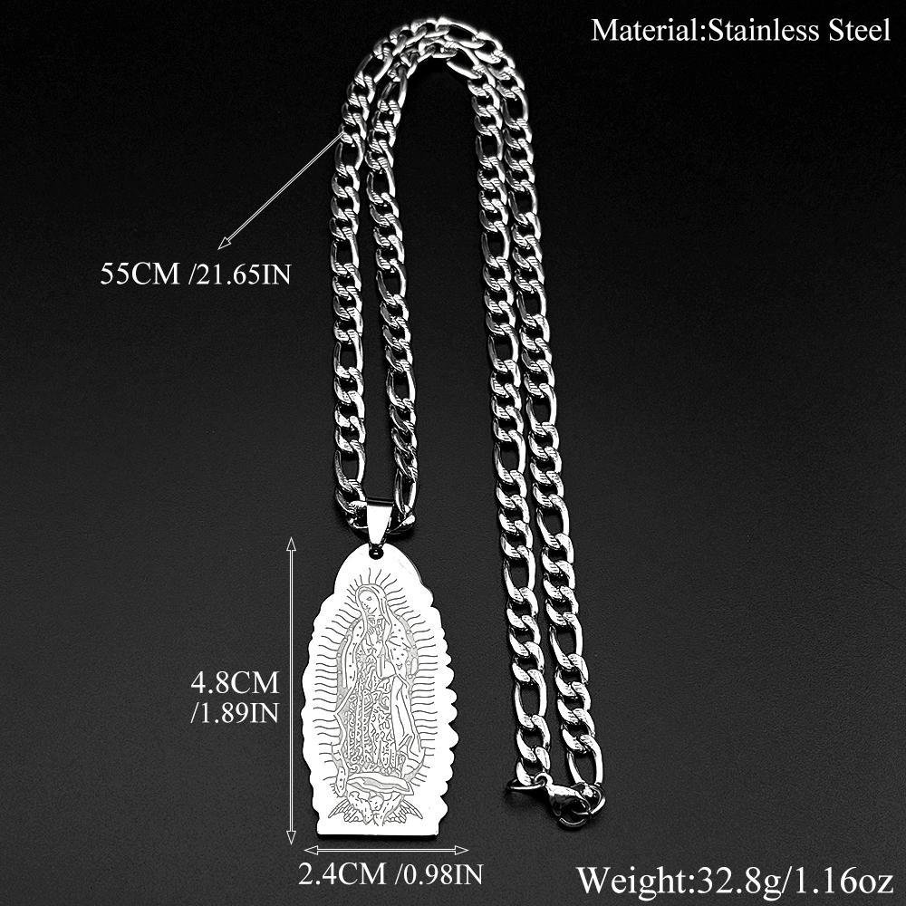 Virgin Mary Pendant Necklace for Women Men Stainless Steel Gold Plated Our Lady of Guadalupe Catholic Necklaces Amulet Jewelry