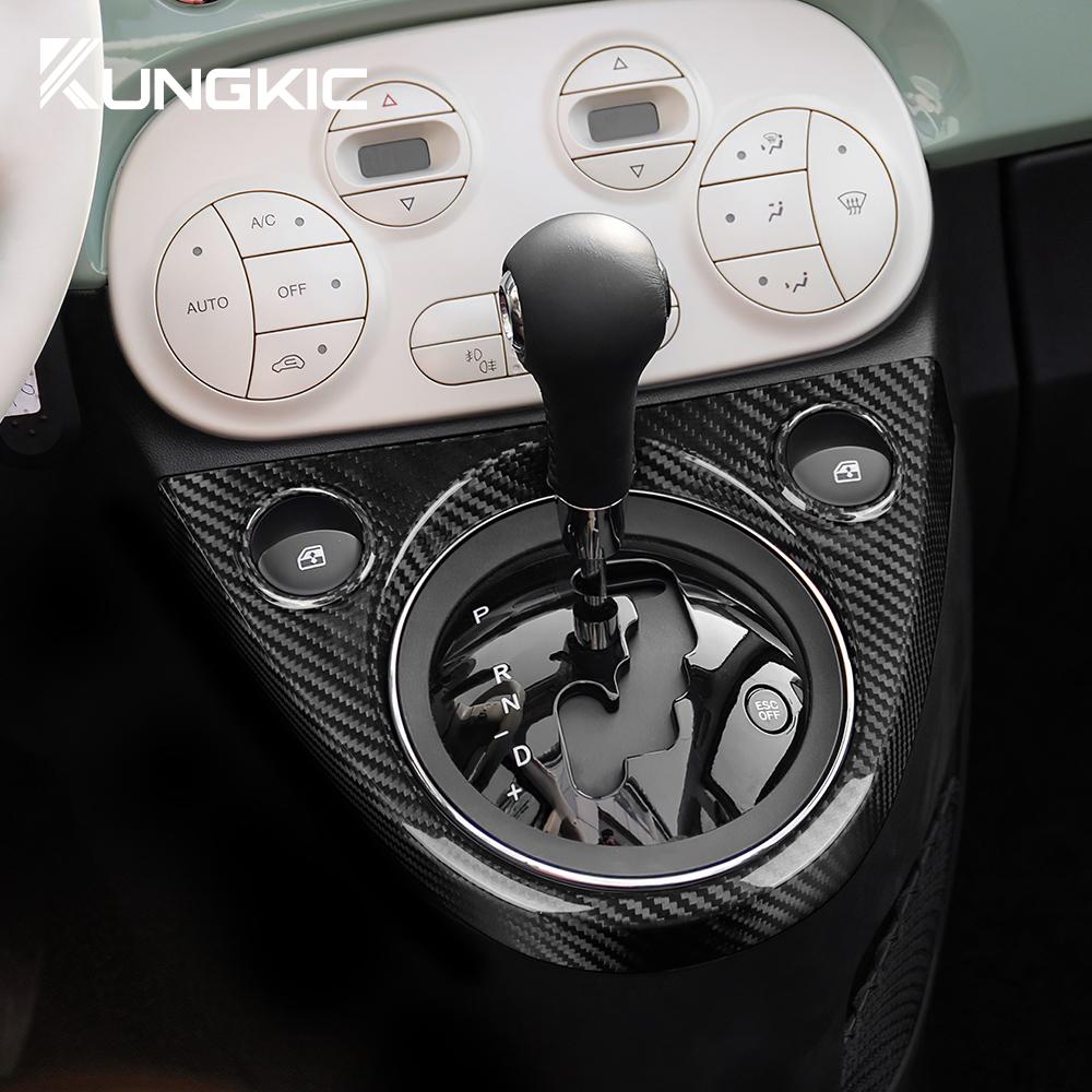 Real Dry Hard Carbon Fiber Sticker For Fiat 500 2011-2025/ 500E 2012-2019 For Abarth 595/695/500C 2016-2025 Gear Shift Cover