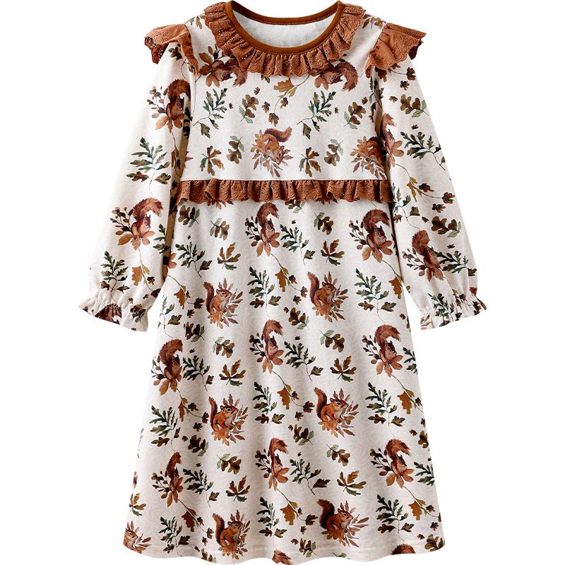 YEEHOO Girls  Spirit Squirrel Print Cotton Sleep Dress 150