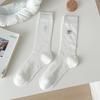 24 Spring And Summer Thin Striped Women'S Socks Bow Embroidered Medium Tube Socks Children Japanese Sweet Stockpile Socks