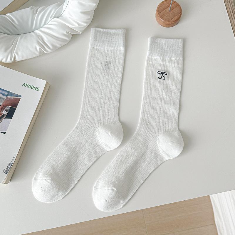 

24 Spring And Summer Thin Striped Women S Socks Bow Embroidered Medium Tube Socks Children Japanese Sweet Stockpile Socks One size fits all белый