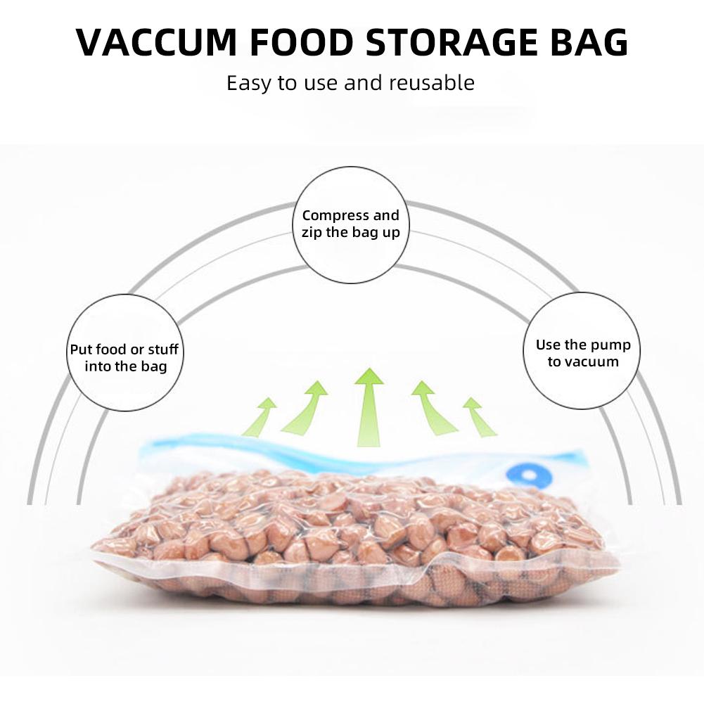 30PCS Vacuum Food Storage Bag Reusable Vacuum Sealer Bags 3 Sizes with 1 Hand Pump 4 Cooking Clips 4 Sealing Clips   Bags for Vegetable Fuit M