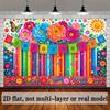 2D Fiesta Birthday Backdrop Colorful Mexican Banner with Flowers and Papel Picado