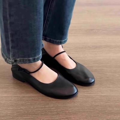Mode Runde Zehe Vintage Minimalistisch Riemchen Mary Jane Kleine Lederschuhe Leichter Ausschnitt Weiches Leder Weiche Sohle Flache Einzelne Schuhe