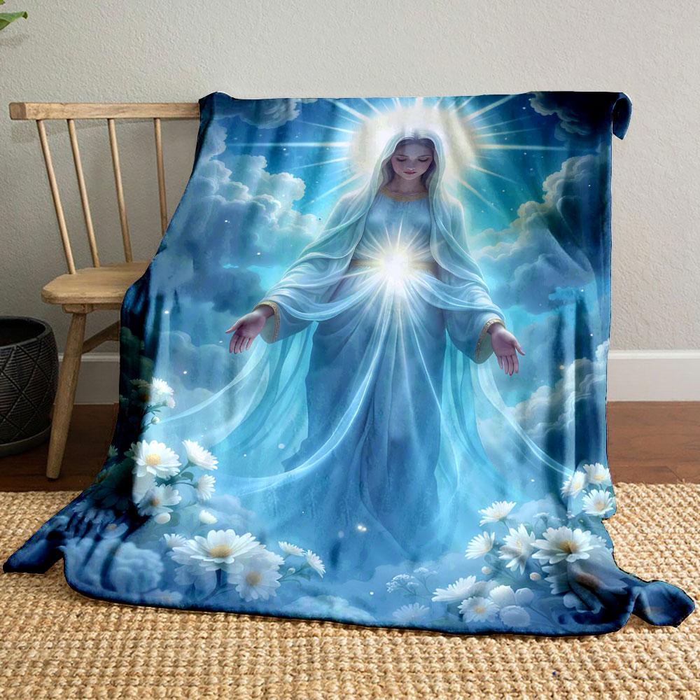 

Holy Mary Print Cloud Floral Blanket Printed Blanket for Living Room Bed Couch lunch break Soft Cozy Blanket for Friend s festival Gift 80cm x 120cm