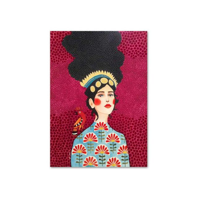 Vintage Plakát Abstraktní Dívka Vlasy Květina Pták Tisk Barevné Nástěnné Umění Severské Plátno Malba Nástěnné Obrázky pro Dekoraci Obývacího Pokoje Bez Rámu