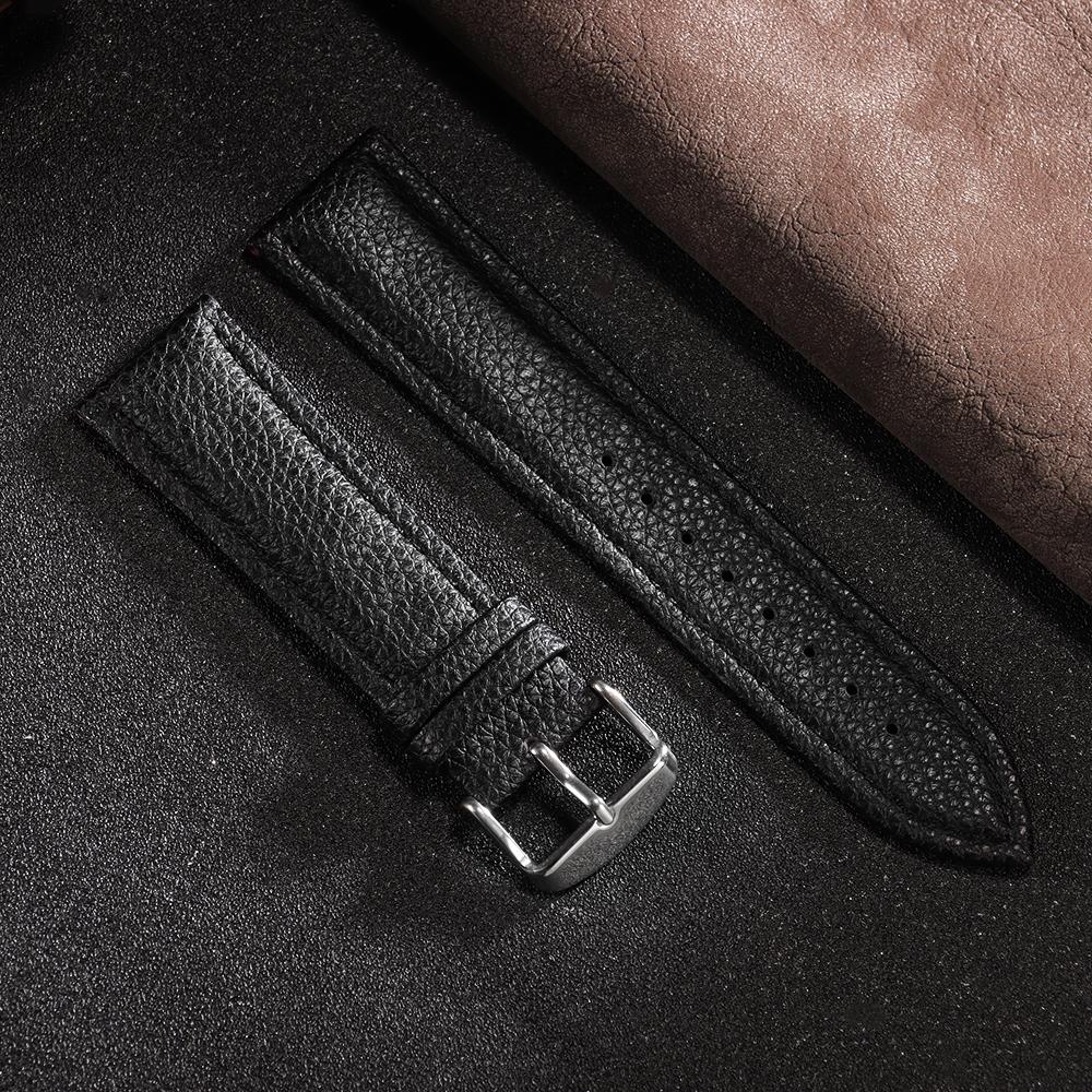 Handmad Soft Watchband Lychee Pattern Black Strap 12mm 14mm 16mm 18mm 20mm 22mm Vintage Cowhide Bracelet for Men Women Bracelet
