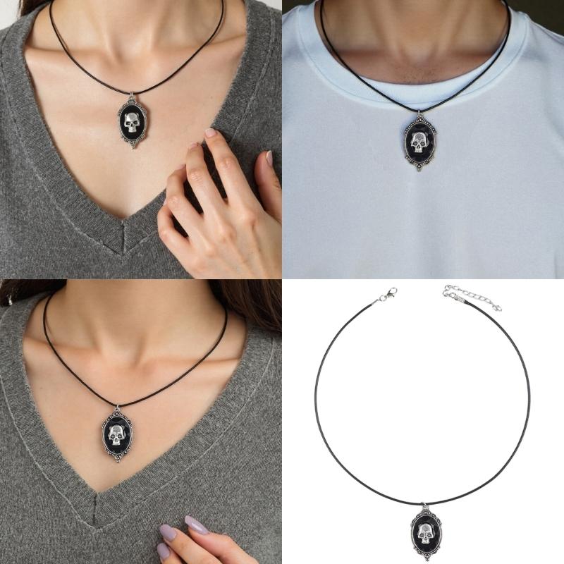 Gothic Skull Pendant Jewelry Trendy Zinc Alloy Necklace Comfort Fit Adjustable Neckchain For Halloween Outfits