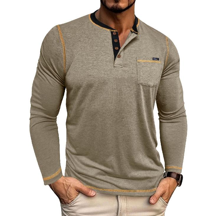 Men's Clothing Autumn Winter Plus Size Men's Casual Long Sleeve T-Shirt Men's Henley Shirt Four-Button Top