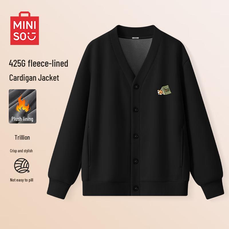 MINISO Men s Fleece-Lined Heavyweight Winter Cardigan Hoodie 2XL