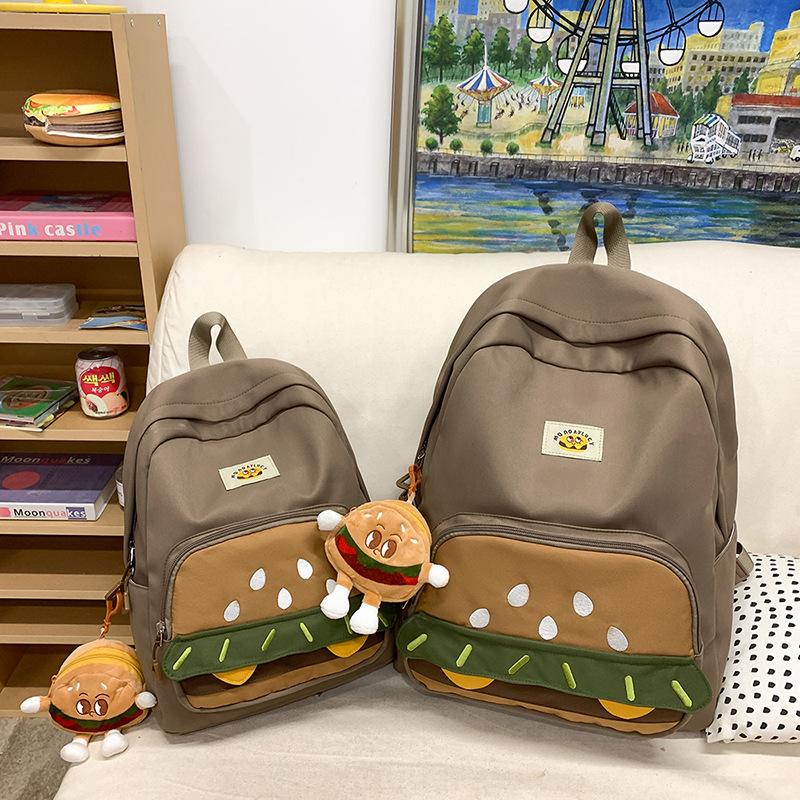 Schoolbag Campus School Bag Female Junior High School High School Cute Cartoon Burger Backpack Girl Large Capacity Student Backpack Tide