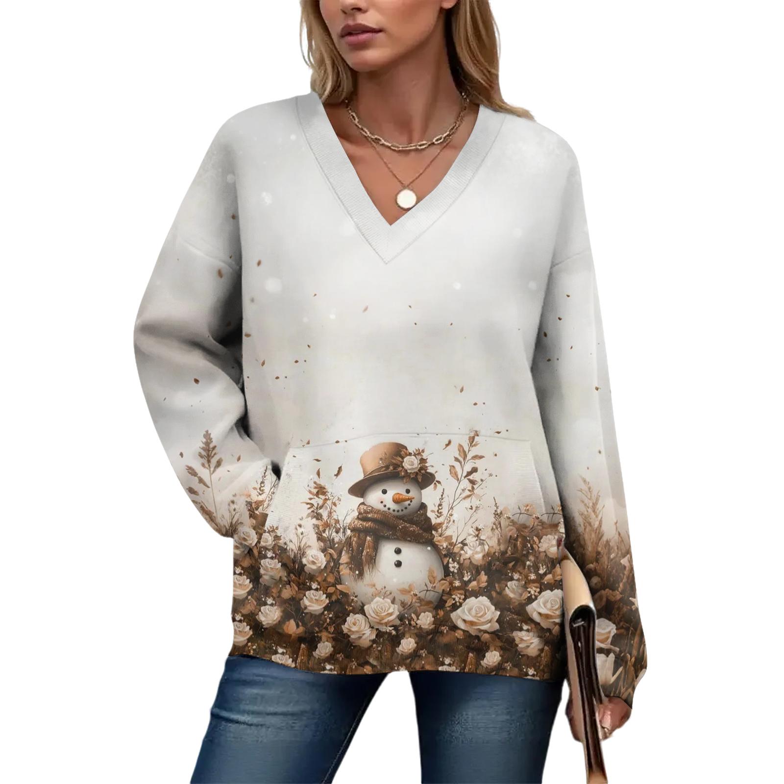 

Женский повседневный и модный топ с длинными рукавами и рождественским принтом S белый