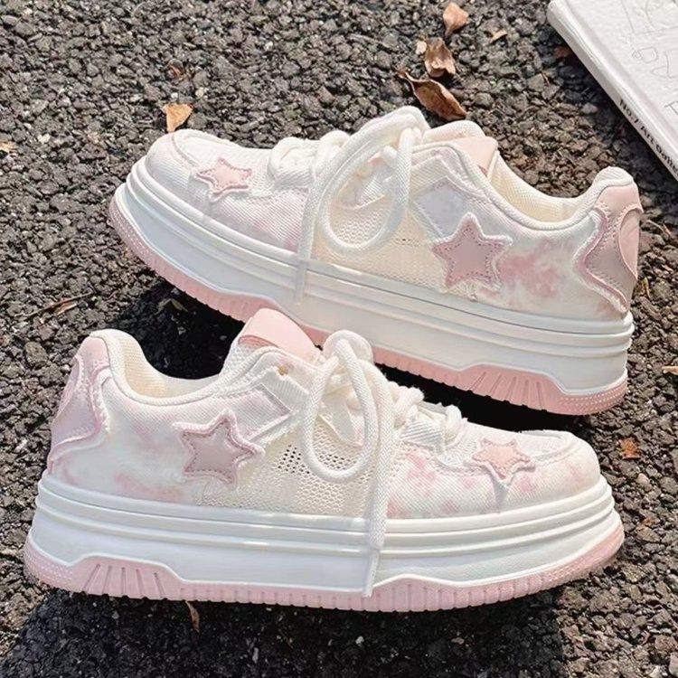 Popular star board shoes women's 2025 spring and summer platform mesh breathable bread shoes Korean version niche versatile sports shoes