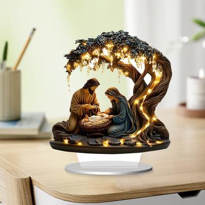 Christmas Nativity Scene Acrylic Tabletop Sign 2D Flat Desktop Display Ornament for Christian Home Shelf Decor