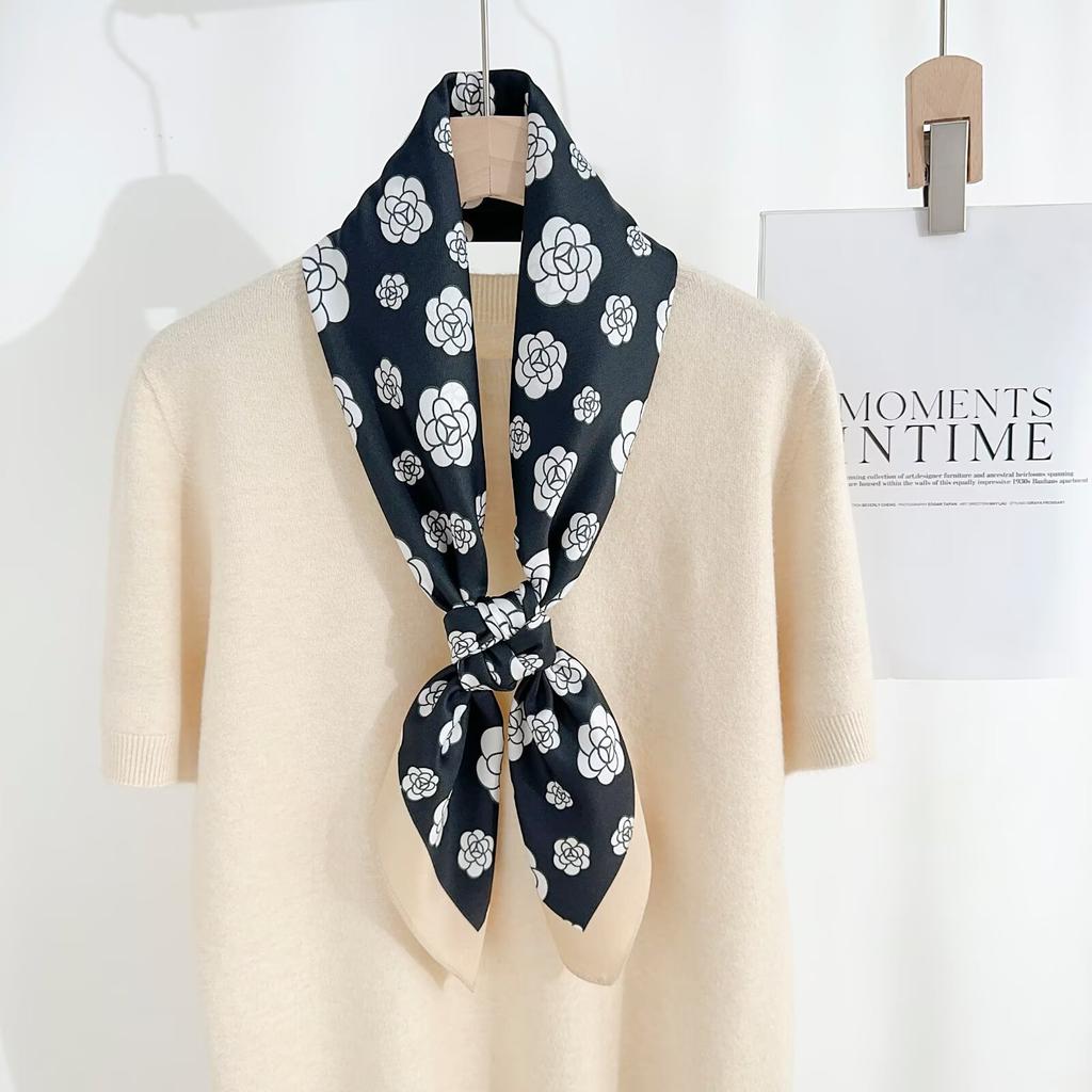 New printed twill square scarves: versatile scarves for travel and the workplace, including professional neckerchiefs
