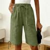 Women's Fashionable Color Elastic Waist Pocket Casual Loose Cotton And Linen Five Quarter Shorts