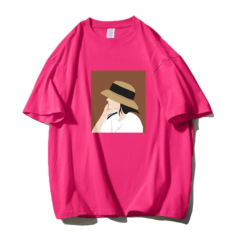 Shellsuning Summer 100% Cotton Soft Printed T-shirts Women 2023 New Fashion Simple O-neck Basic Harajuku Tees Casual Girl Top Female All-match Tops