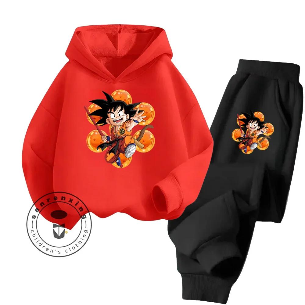 Dragon Ball Cartoon Themed Series Children Boys Girls Rich Elements Design Long Sleeve Hoodie Set Suitable for Fall Winter Wear