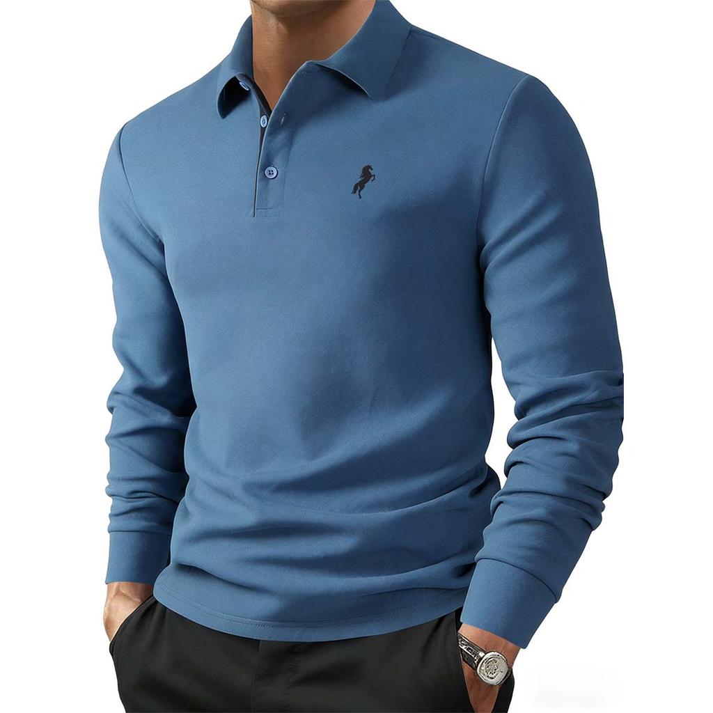 Polo Casual a Manica Lunga con Stampa Logo Cavaliere per Uomo