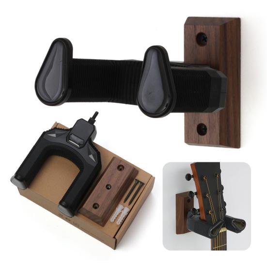 Gitarveggfeste U-formet Valnøtttre Gitarhenger Universell Gitarholder Krokstativ for Akustisk Elektrisk Gitar Banjo Bass