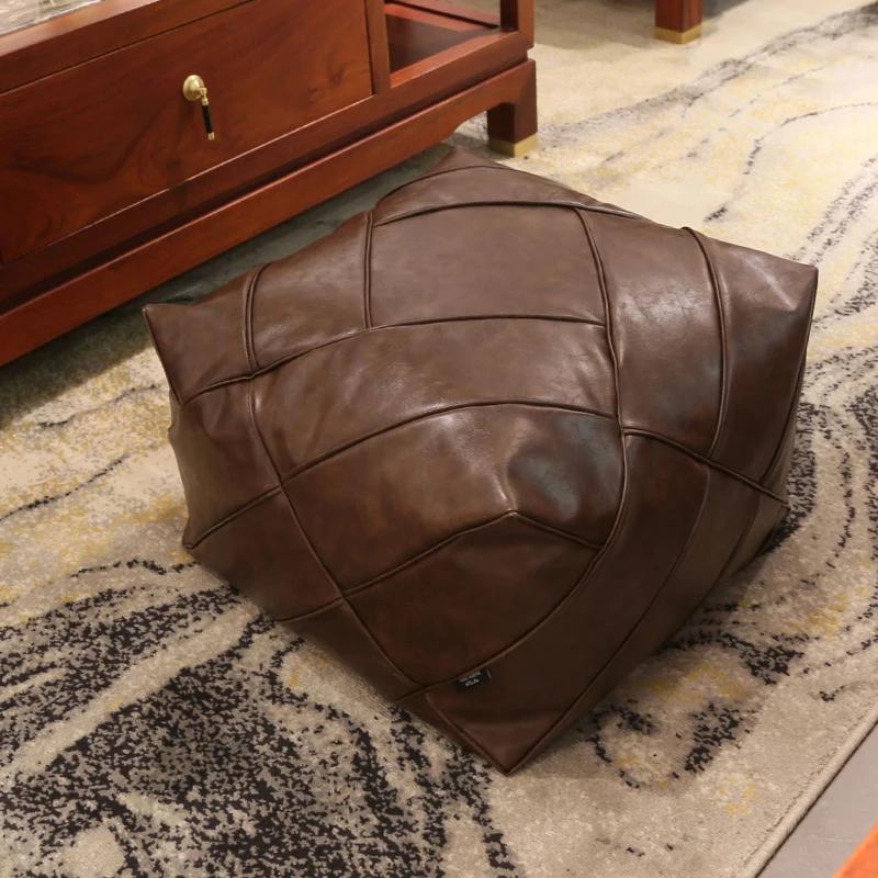 Moroccan PU Leather Pouf Ottoman Square Futon Footstool Home Tatami Unstuffed Cushion Sofa Bean Bag Ins Living Room Decor Craft