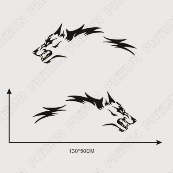 2pcs Black Car Body Side Door Stickers Running Wolf Totem Vinyl Decals Universal