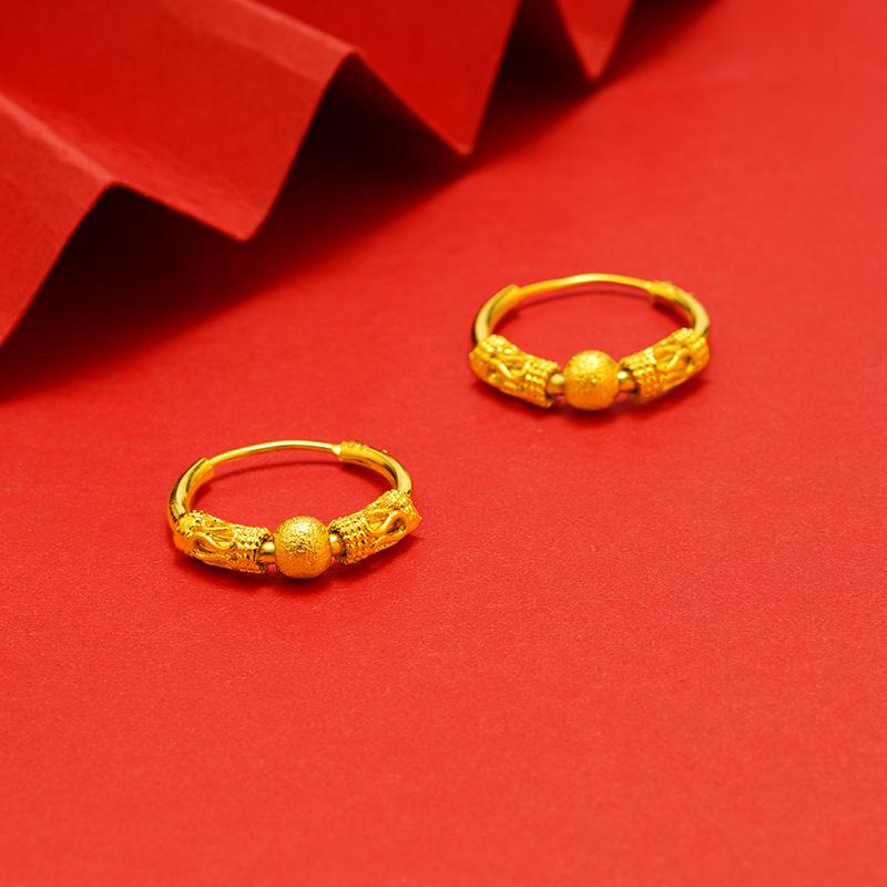Vietnamese Ethnic Sand Gold Retro Brass Hoop Earrings for Women