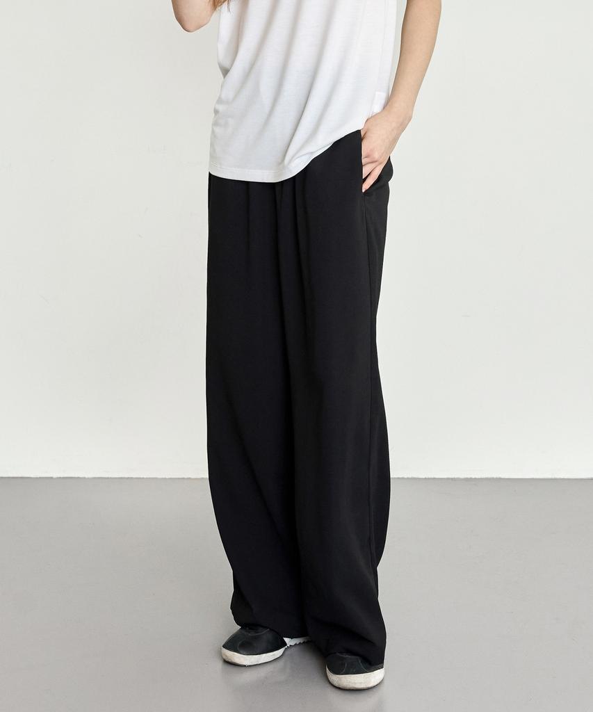 BASIC HOUSE Women'S Breathable Elastic Waist Wide Pants Black