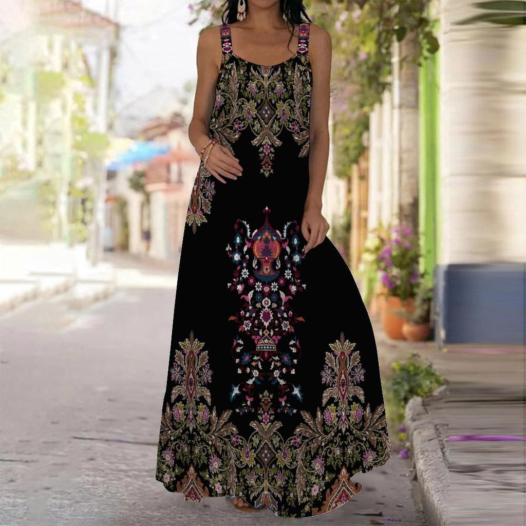 Women's Slip Dress Maxi Long Dress Retro Floral Print Stitching Print Dress Spring & Summer Leisure Vacation