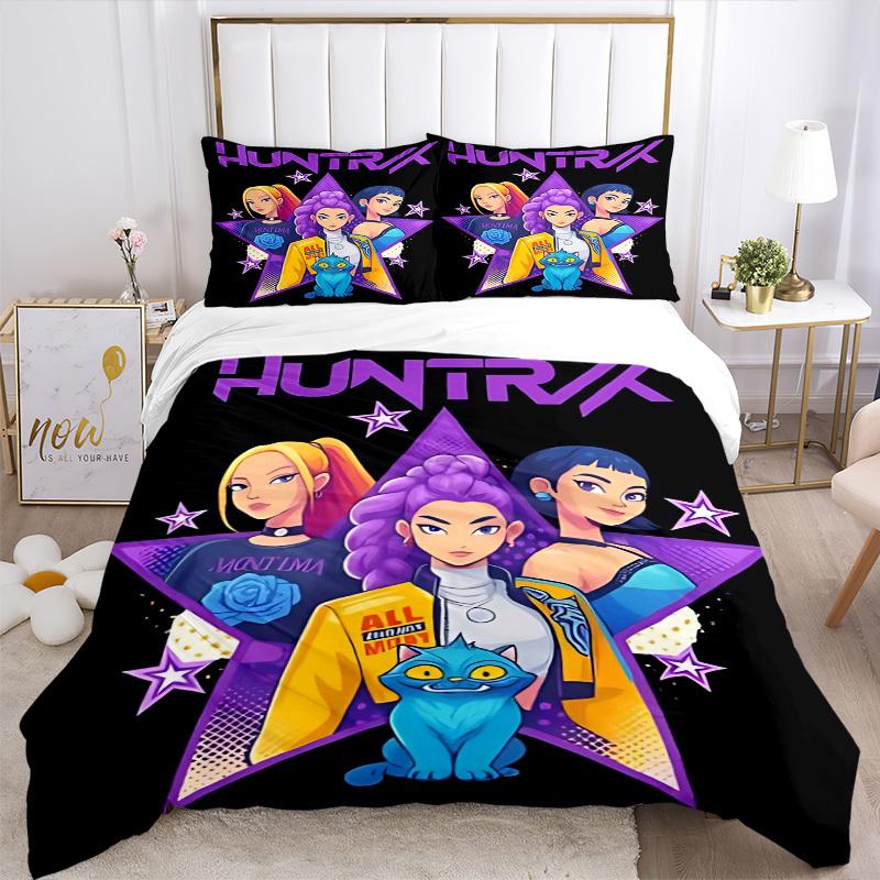 3pcs Huntrix, K-POP Comforter Set - Four Seasons Home High,Machine Washable Bedspread with Pillowcases (No Filling) yy250909010