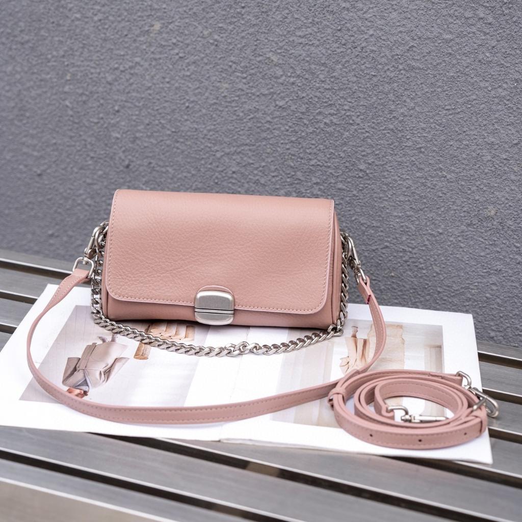 Soft Leather Cylinder Women's Bag Leather Women's Crossbody Bag Commuter Chain Small Bag Single Shoulder Crossbody Niche Mom Bag